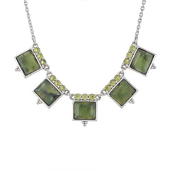 925 Sterling Silver Nephrite jade & peridot Necklace SSN34