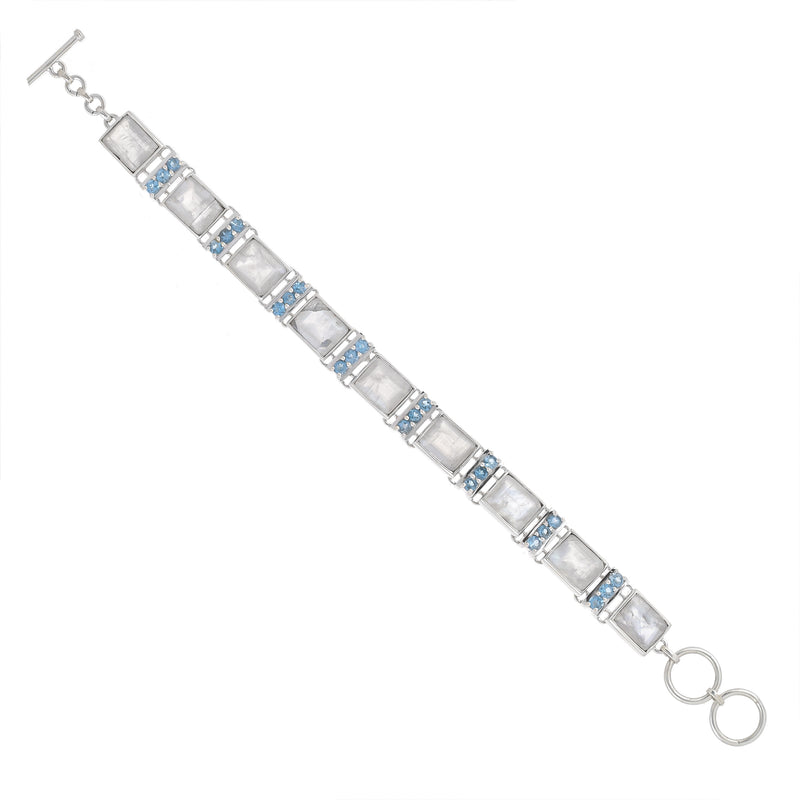 925 Sterling Silver Rainbow Moonstone & Blue Topaz Bracelet SSBR110