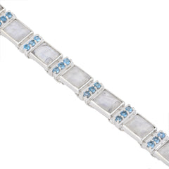 925 Sterling Silver Rainbow Moonstone & Blue Topaz Bracelet SSBR110