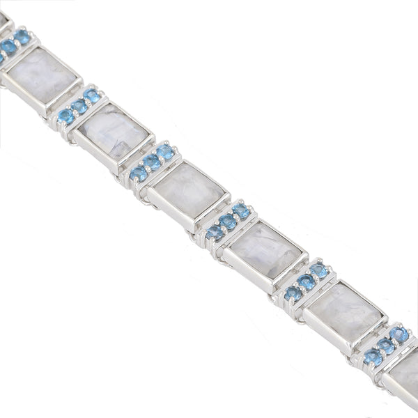 925 Sterling Silver Rainbow Moonstone & Blue Topaz Bracelet SSBR110