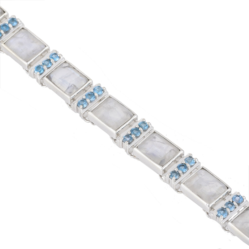 925 Sterling Silver Rainbow Moonstone & Blue Topaz Bracelet SSBR110