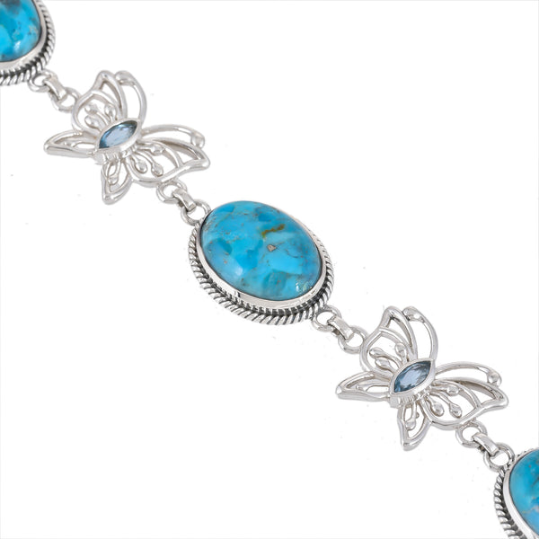 Sterling Silver Turquoise & Topaz Butterfly Bracelet SSBR107