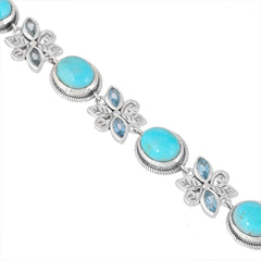 925 Sterling Silver Arizona Turquoise and Blue Topaz Adjustable Bracelet SSBR112