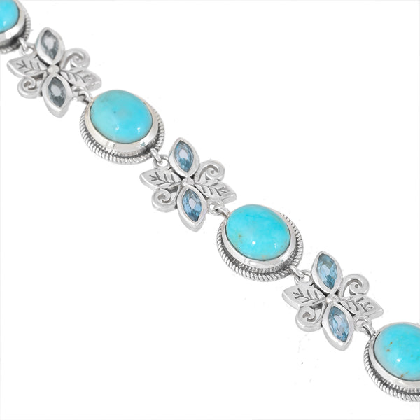 925 Sterling Silver Arizona Turquoise and Blue Topaz Adjustable Bracelet SSBR112