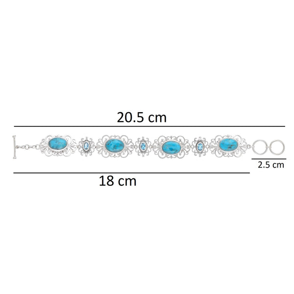 925 Sterling Silver Blue Mohave Turquoise and Blue Topaz Adjustable Bracelet SSBR114