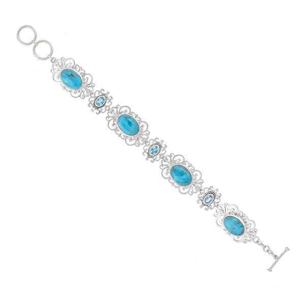 925 Sterling Silver Blue Mohave Turquoise and Blue Topaz Adjustable Bracelet SSBR114