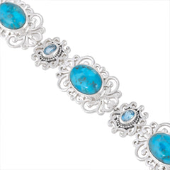 925 Sterling Silver Blue Mohave Turquoise and Blue Topaz Adjustable Bracelet SSBR114