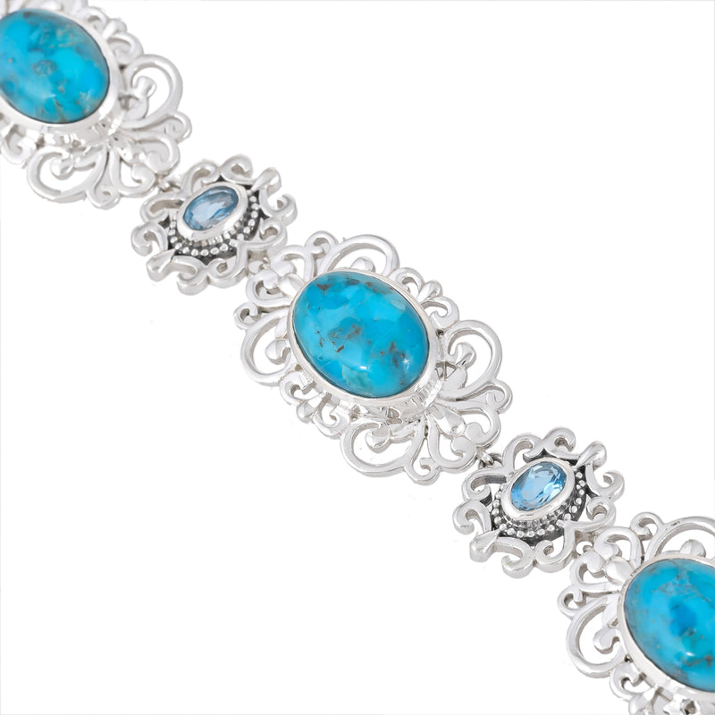 925 Sterling Silver Blue Mohave Turquoise and Blue Topaz Adjustable Bracelet SSBR114