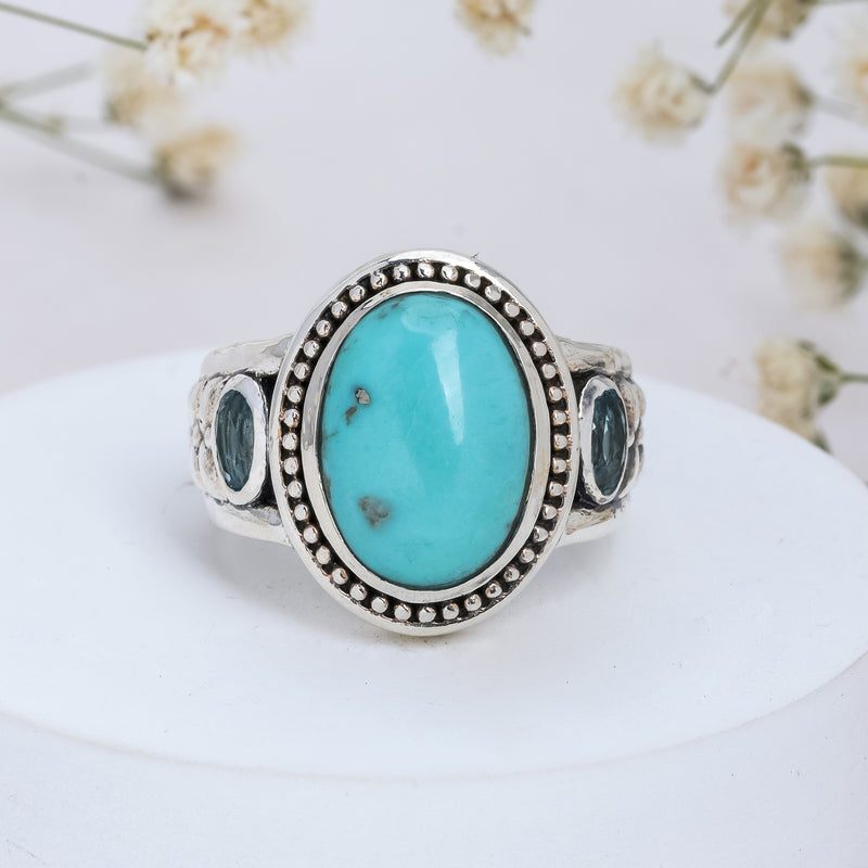 Sterling Silver Turquoise & Topaz Ring SSR395