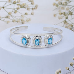 925 Sterling Silver Blue Topaz Cuff Bracelet SSBR102