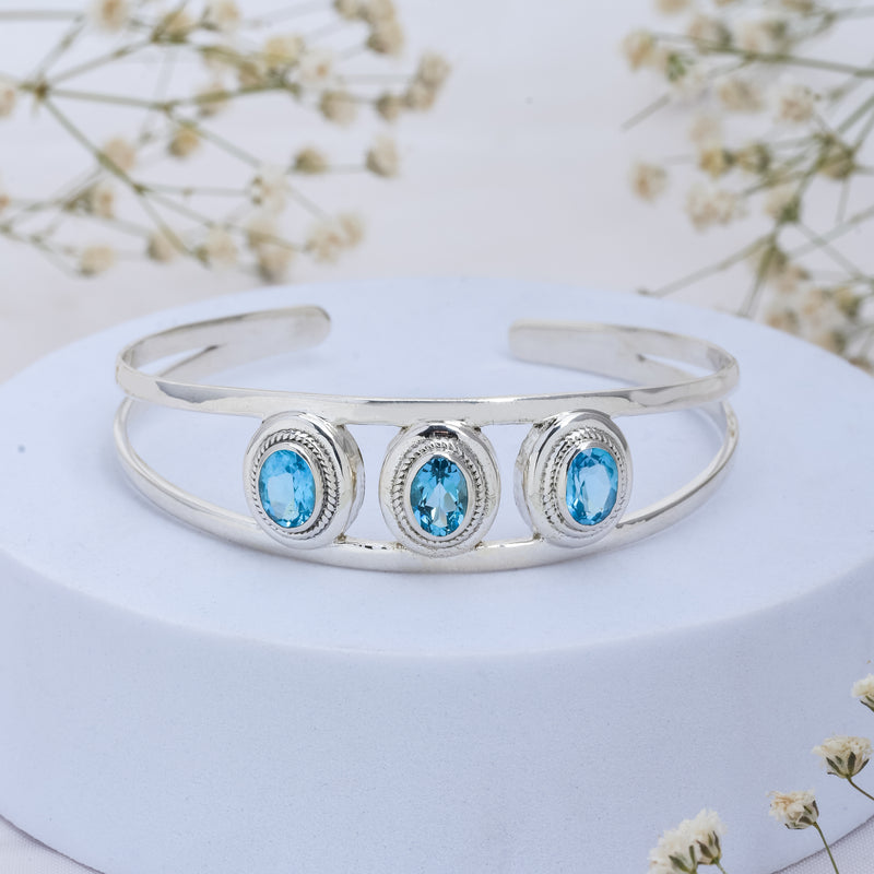 925 Sterling Silver Blue Topaz Cuff Bracelet SSBR102