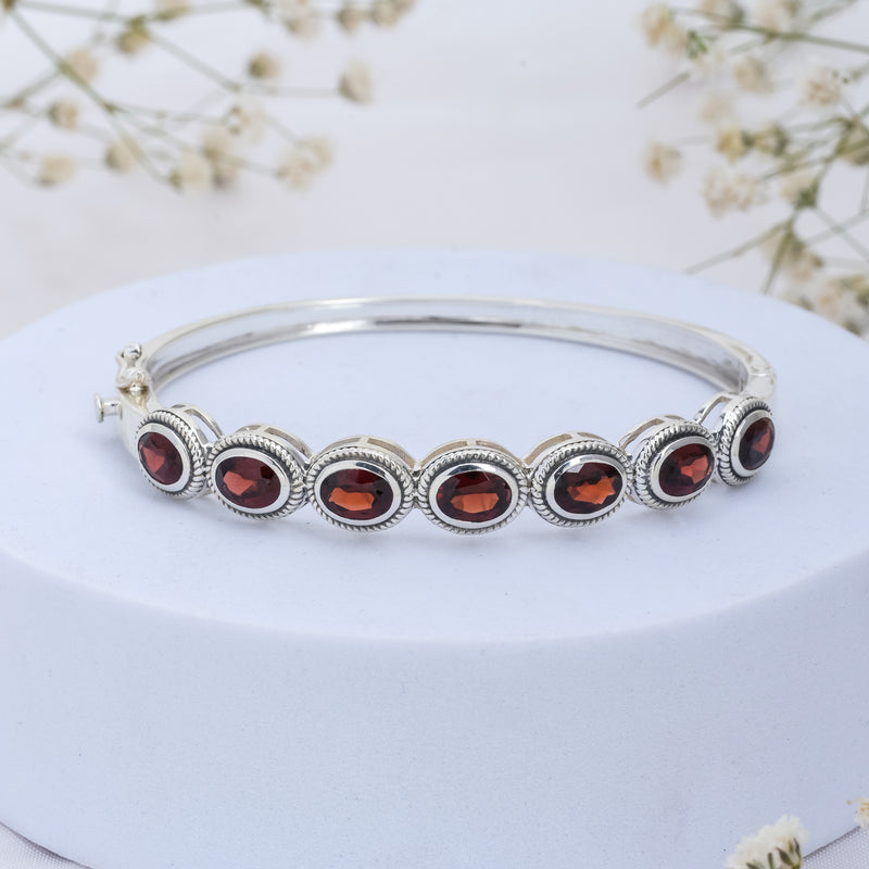 925 Sterling Silver Garnet Cuff Bracelet SSBR101