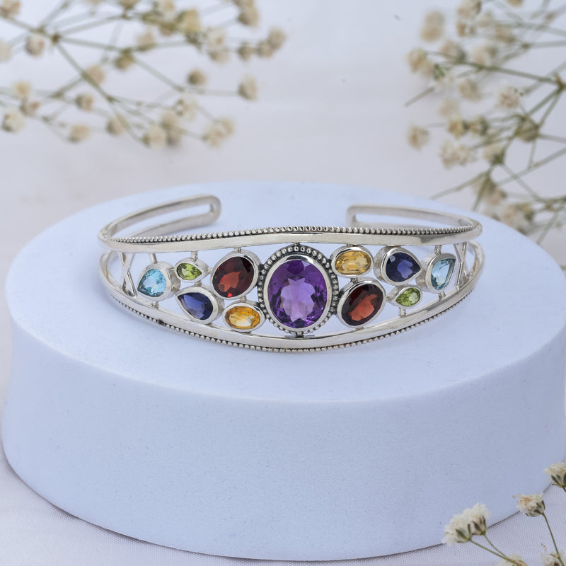Sterling Silver Multi Gemstone Cuff Bracelet SSBR104