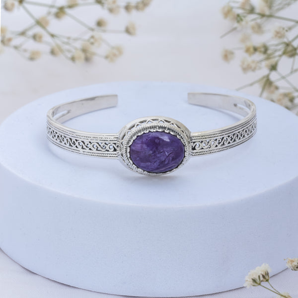 925 Sterling Silver Charoite Cuff Bracelet SSBR100