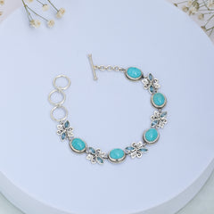 925 Sterling Silver Arizona Turquoise and Blue Topaz Adjustable Bracelet SSBR112
