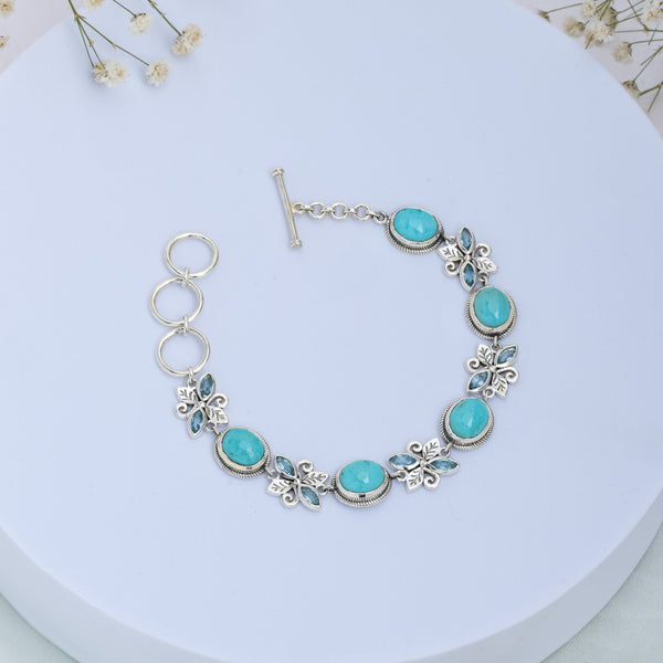 925 Sterling Silver Arizona Turquoise and Blue Topaz Adjustable Bracelet SSBR112