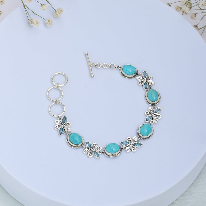 925 Sterling Silver Arizona Turquoise and Blue Topaz Adjustable Bracelet SSBR112