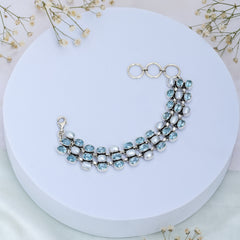 Sterling Silver Pearl & Sky Blue Topaz Bracelet SSBR116