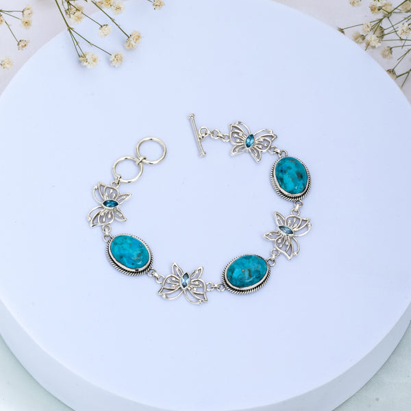 Sterling Silver Turquoise & Topaz Butterfly Bracelet SSBR107