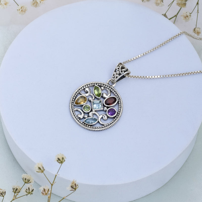 Sterling Silver Multi Gemstone Pendant SSP246