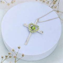 Sterling Silver Peridot Cross Pendant SSP247