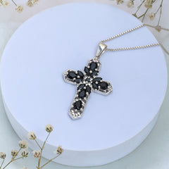 Sterling Silver Black Spinel Cross Pendant SSP248