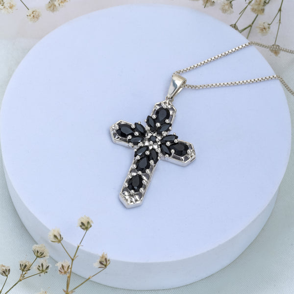 Sterling Silver Black Spinel Cross Pendant SSP248
