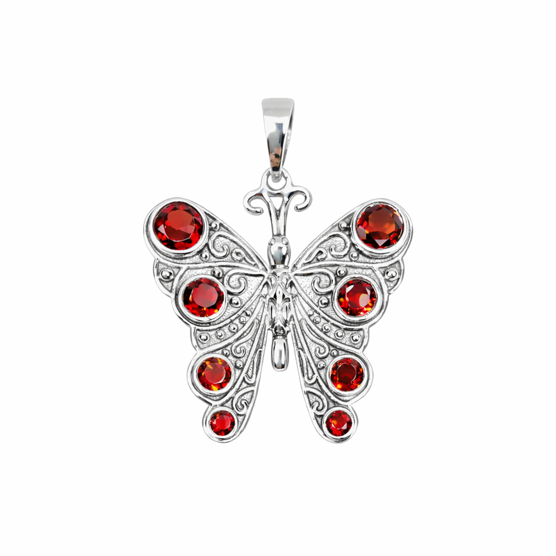 Sterling Silver Garnet Butterfly Pendant SSP58
