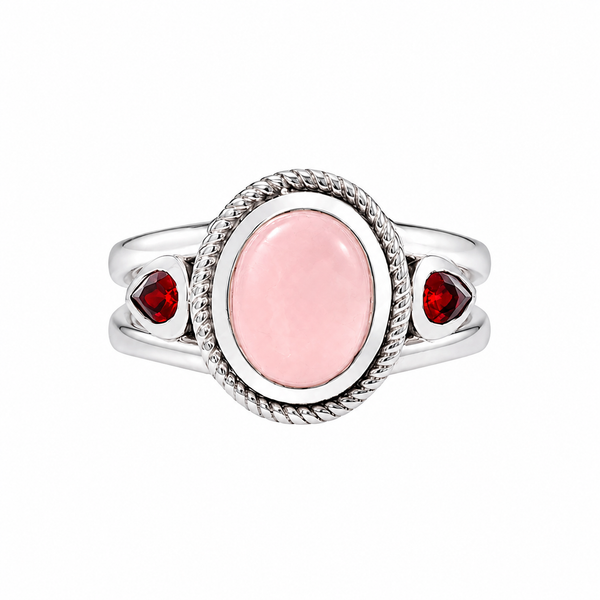 Sterling Silver Rose Quartz & Garnet Ring SSR421