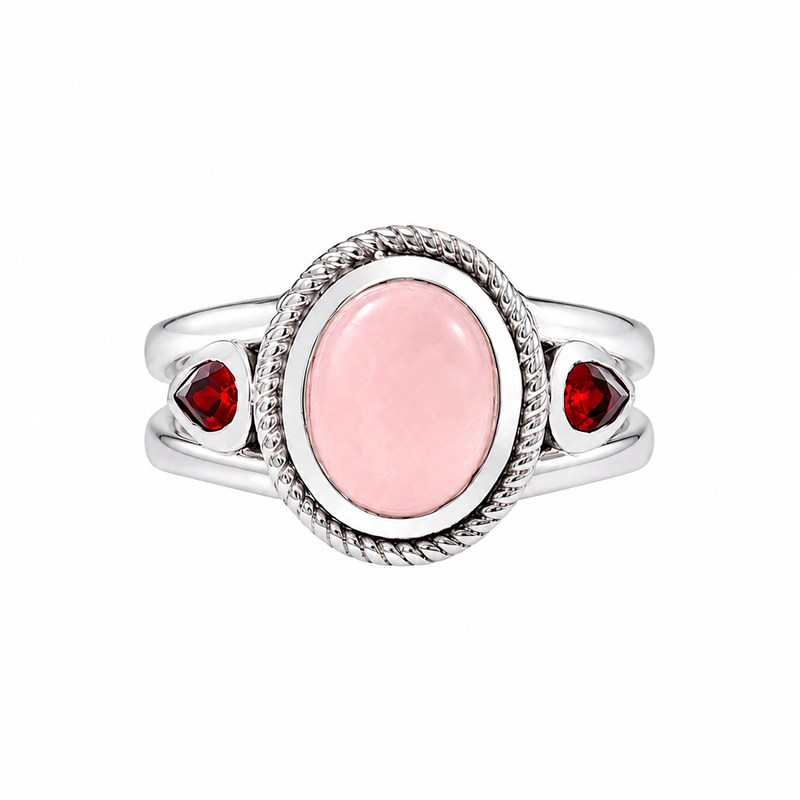Sterling Silver Rose Quartz & Garnet Ring SSR421