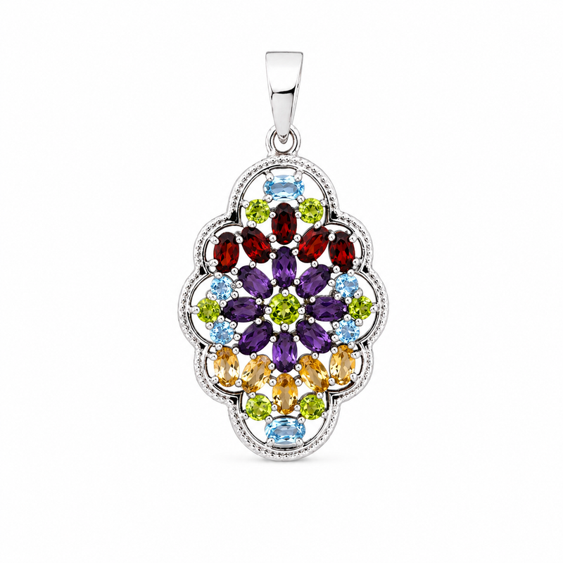 Sterling Silver Multi Gemstone Pendant SSP234