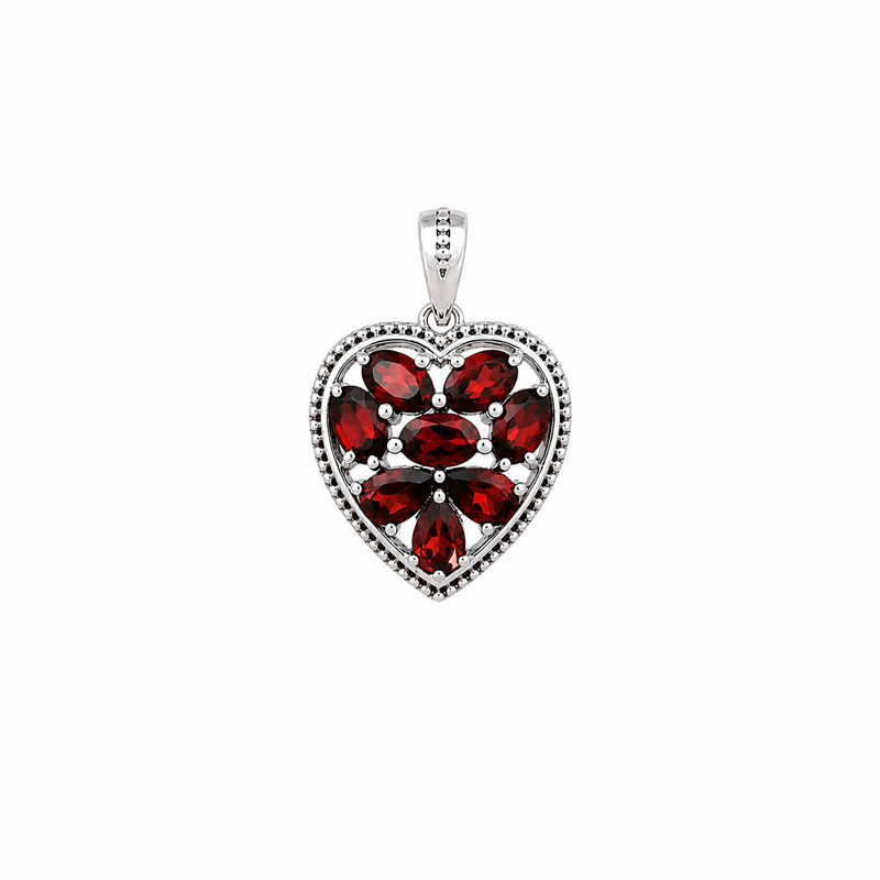 Sterling Silver Garnet Heart Pendant SSP82
