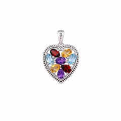 Sterling Silver Multi Gemstone Heart Pendant SSP82