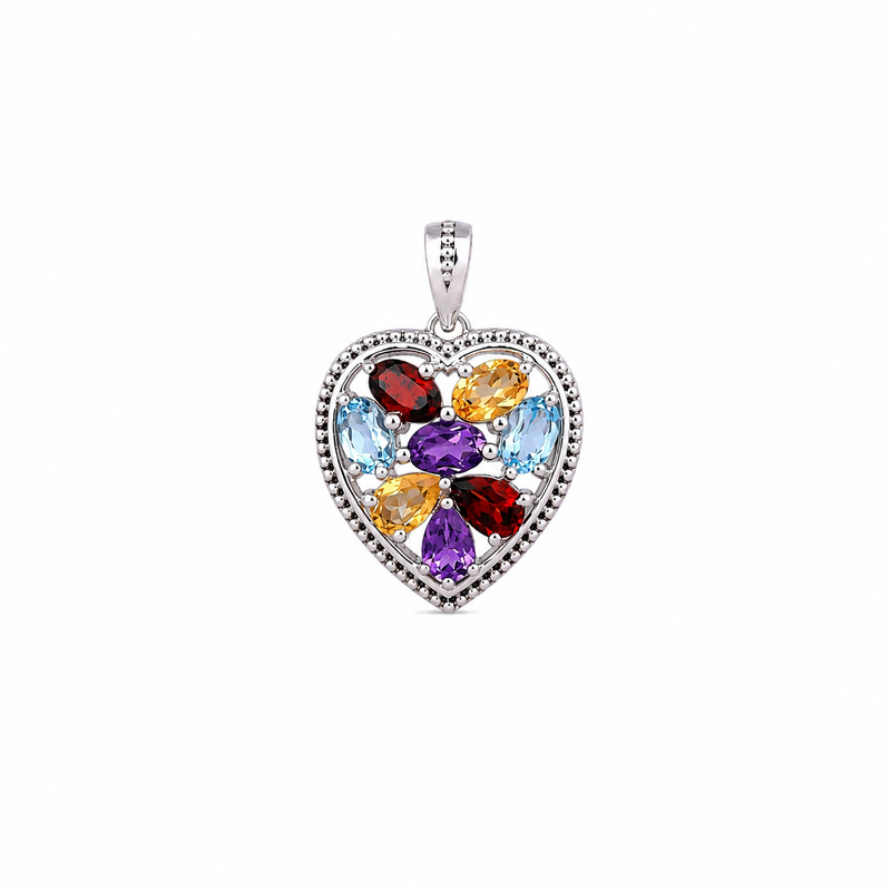Sterling Silver Multi Gemstone Heart Pendant SSP82