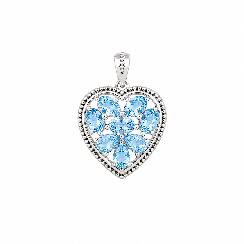 Sterling Silver Blue Topaz Heart Pendant SSP82