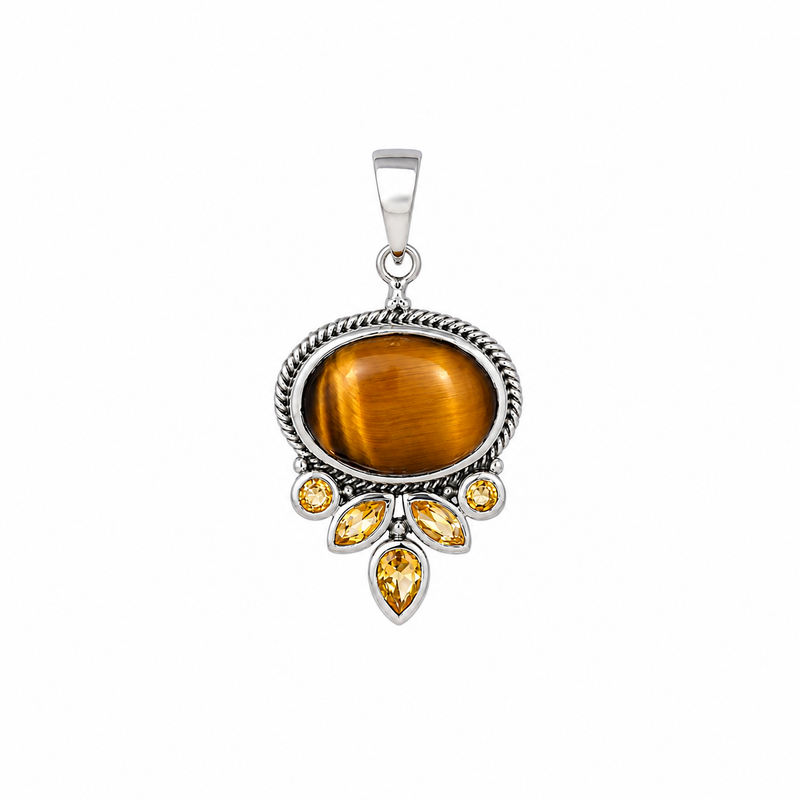 Sterling Silver Tiger Eye & Citrine Pendant SSP4