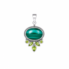 Sterling Silver Malachite & Peridot Pendant SSP4