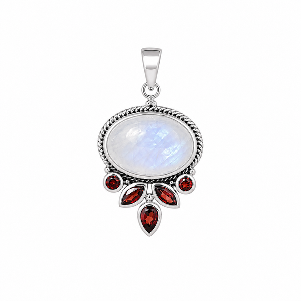 Sterling Silver Moonstone & Garnet Pendant SSP4