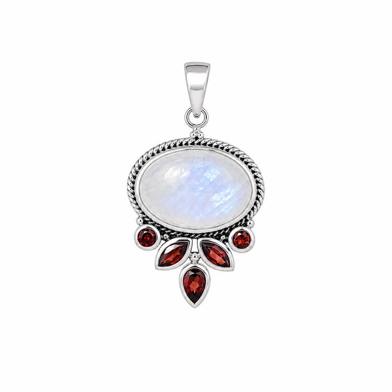 Sterling Silver Moonstone & Garnet Pendant SSP4