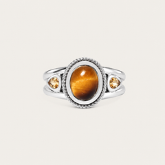 Sterling Silver Tiger Eye & Citrine Ring SSR421