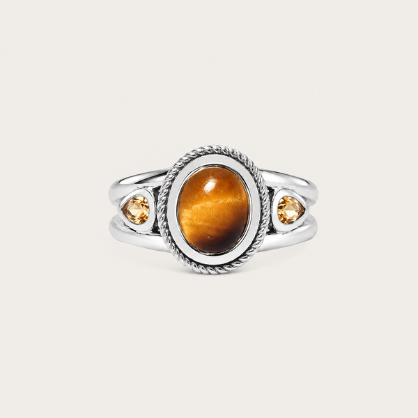 Sterling Silver Tiger Eye & Citrine Ring SSR421