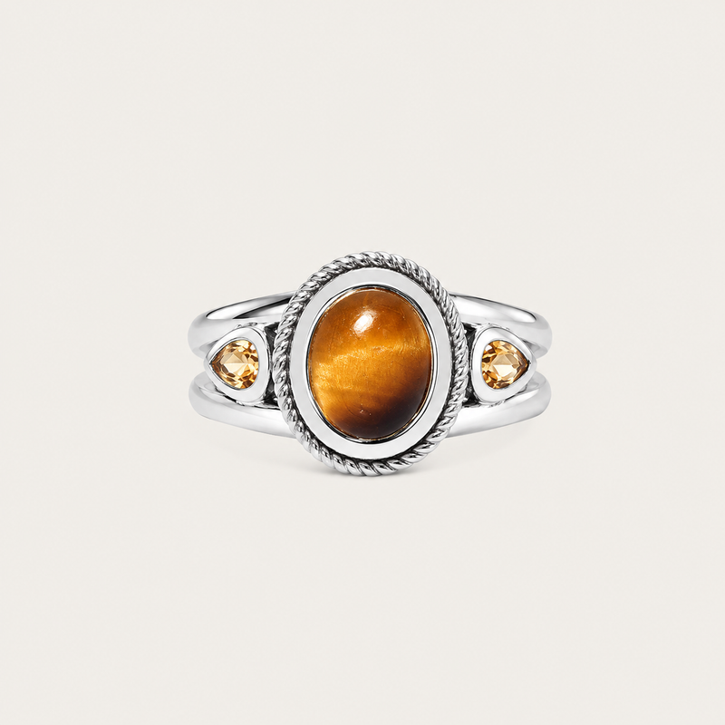Sterling Silver Tiger Eye & Citrine Ring SSR421
