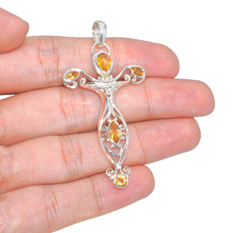 Sterling Silver Citrine Cross Pendant SSP115