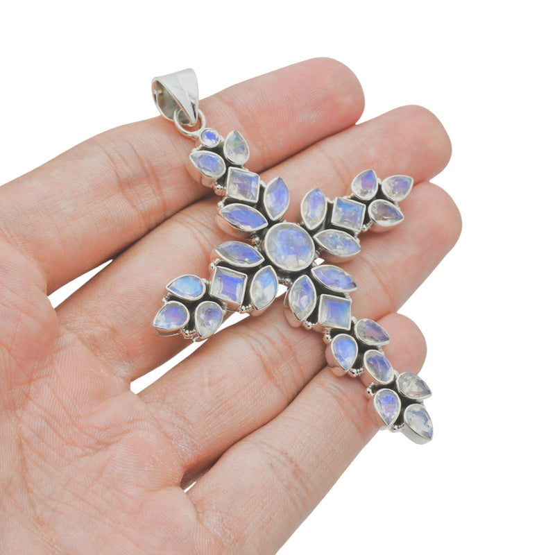 Sterling Silver Moonstone Cross Pendant SSP161