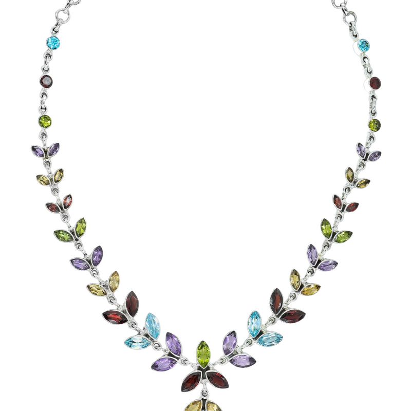 Sterling Silver Multi Gemstone Necklace SSN10
