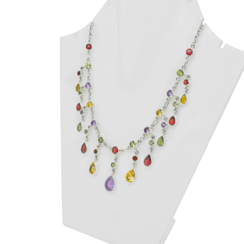 Sterling Silver Multi Gemstone Necklace SSN11