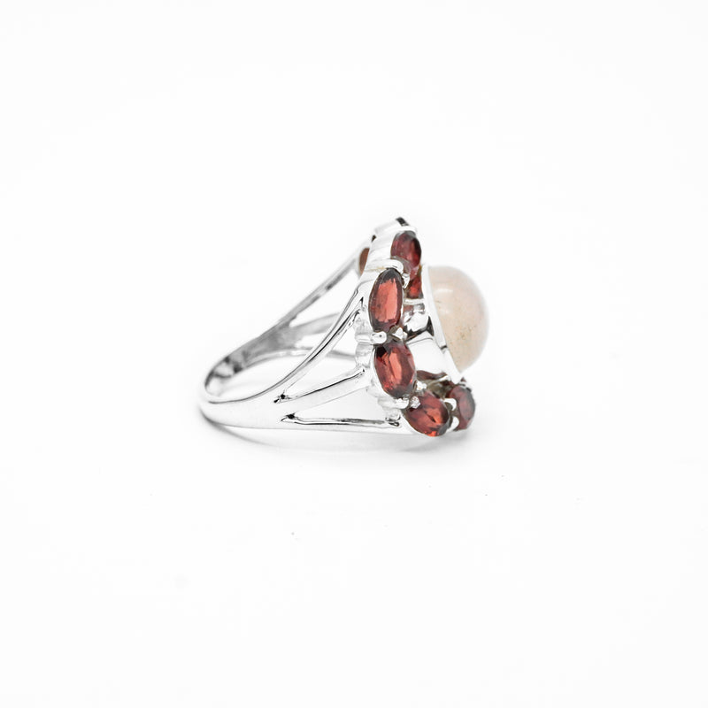 Sterling Silver Rose Quartz & Garnet Ring SSR104