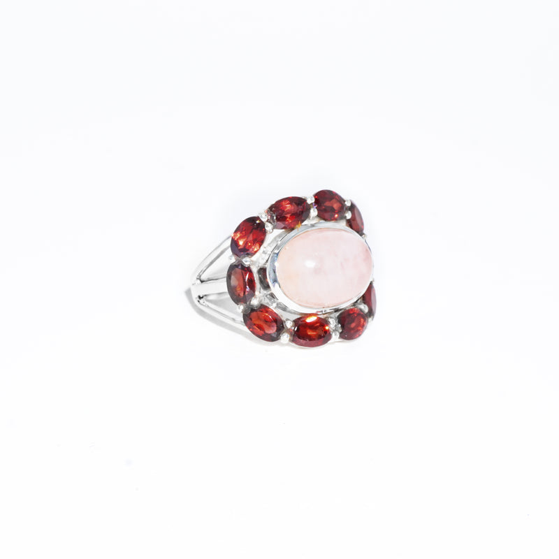 Sterling Silver Rose Quartz & Garnet Ring SSR104