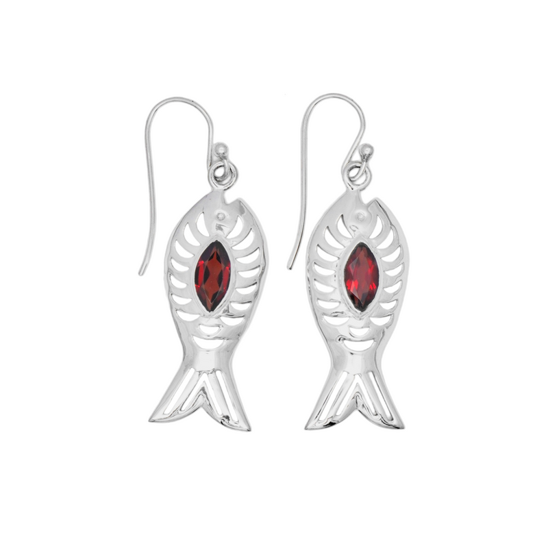 Sterling Silver Garnet Fish Earrings SSER136