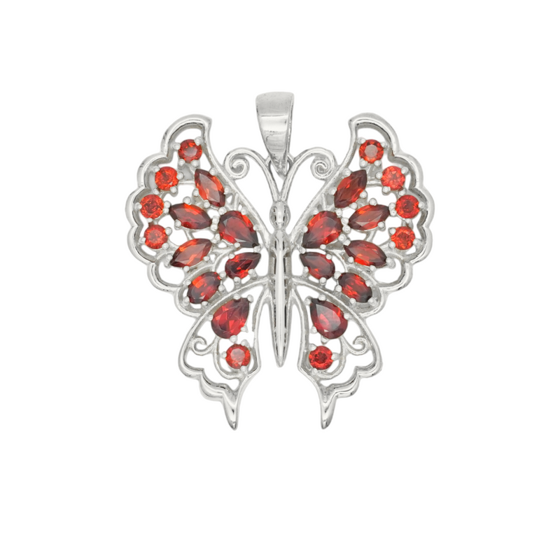 Sterling Silver Garnet Butterfly Pendant SSP26